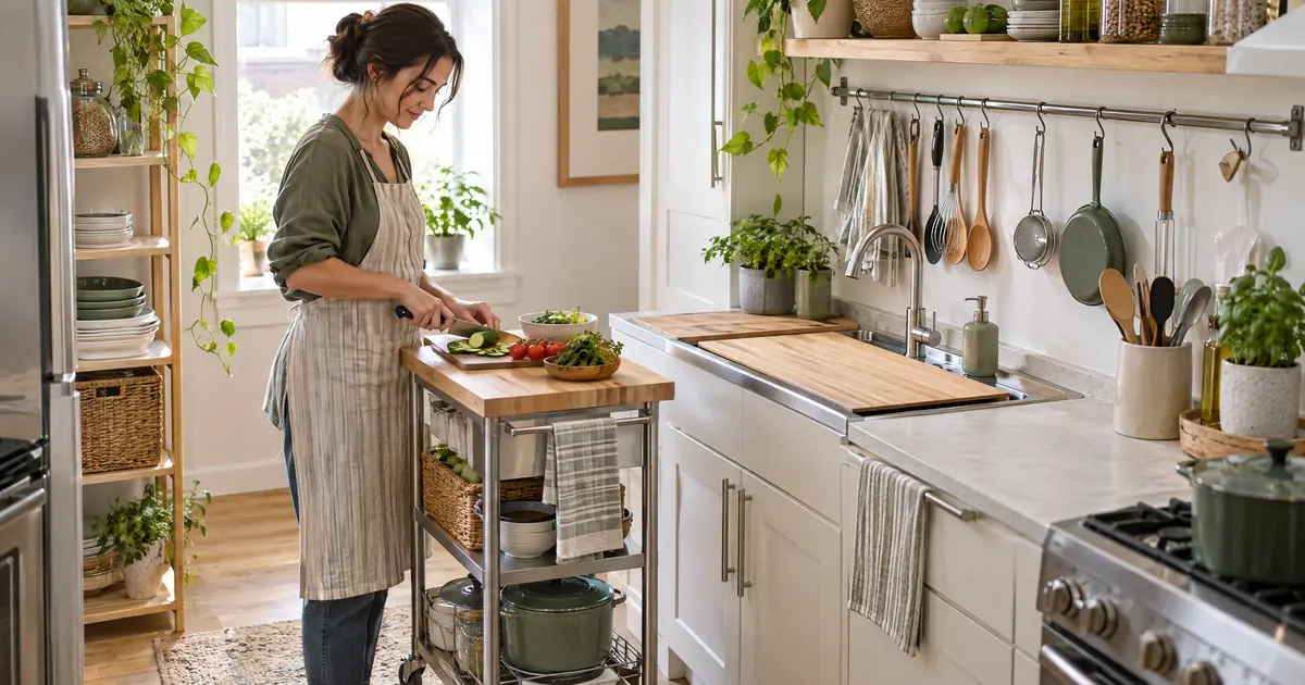 Kitchen with limited counter space and storage
